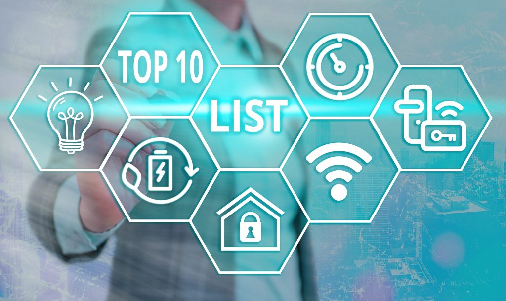 Top 10 list with battery icon, wifi icon, timer icon, and security icon